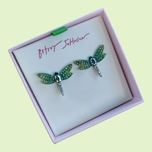 Betsey Johnson Green Dragonfly Stud Earrings